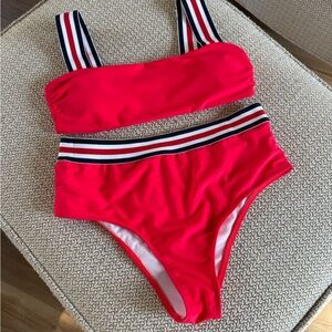 Red Striped Bikini Set